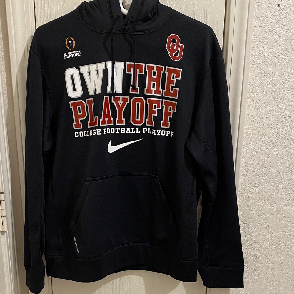 Nike Men's Black Therma-Fit OU Sooners College Football Sweatshirt Hoodie Size M